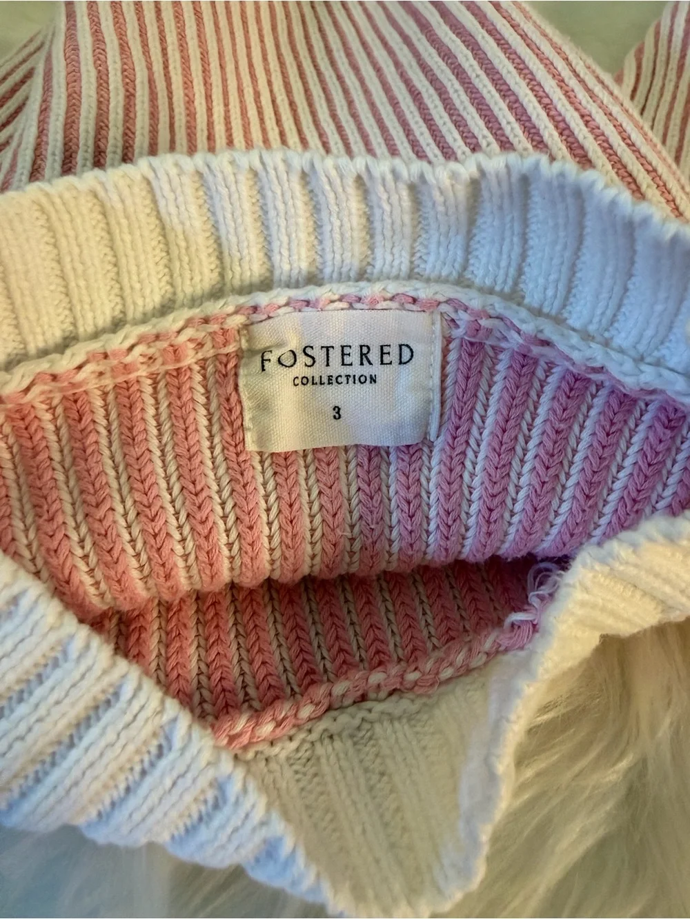 NEW!! Girls' Pink & White Striped V‑Neck Knit Sweater